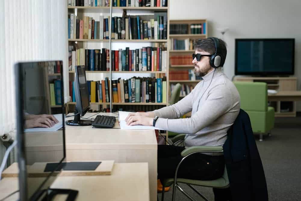 Disabled man using computer